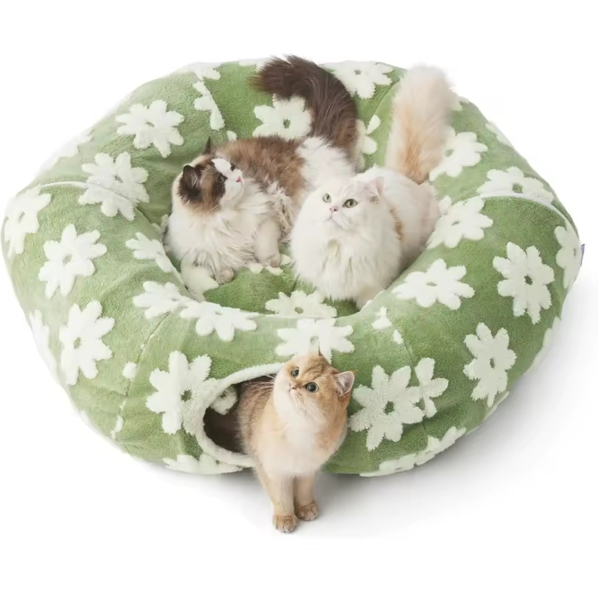 Cat Tunnel Bed for Indoor - Cute Cat Donut Tunnel with Washable Circle Cushion, Round Pet Peekaboo Cave Cats Toys