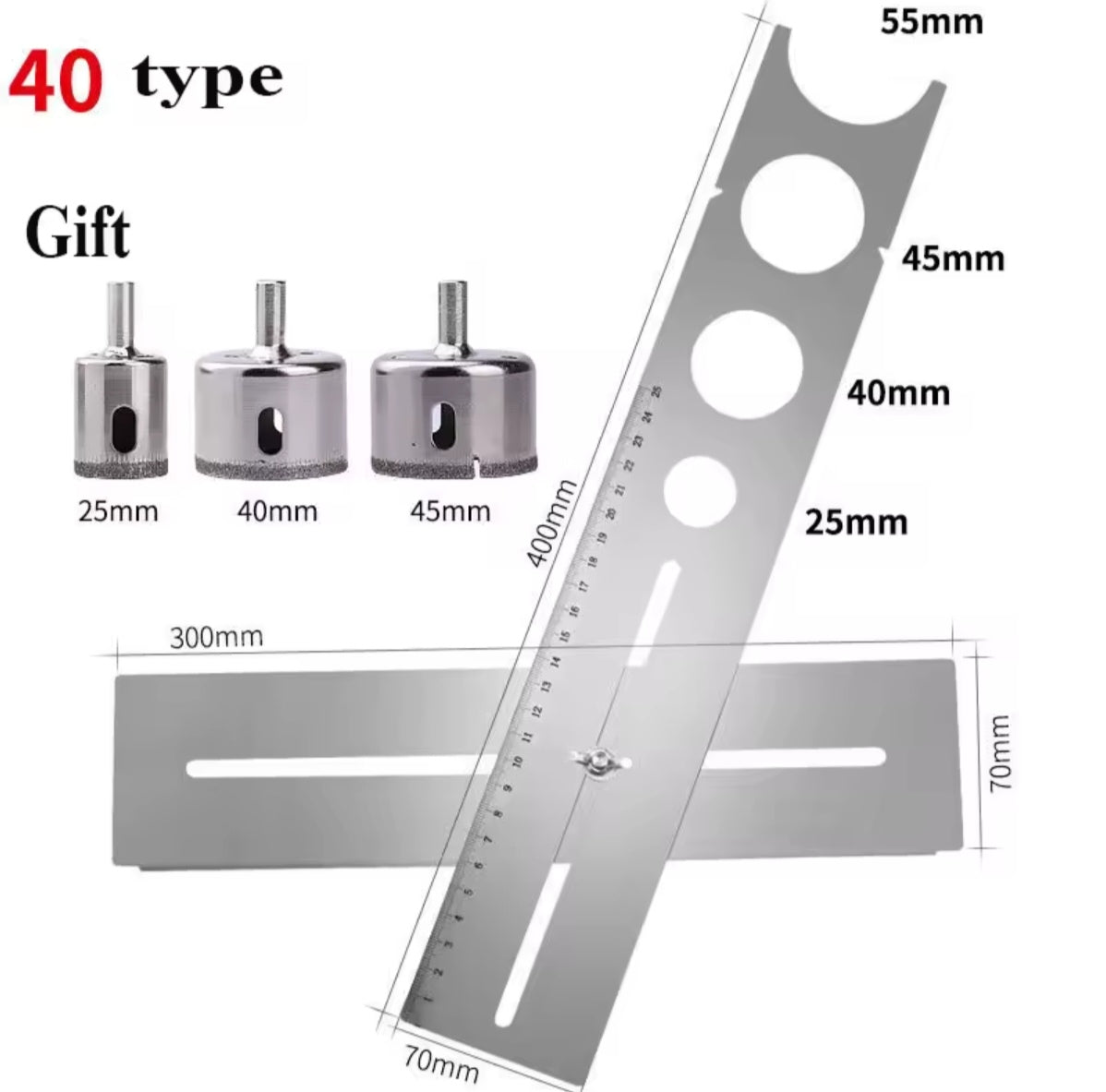 The 360 Degree Adjustable Ruler with diamond coated drill bits