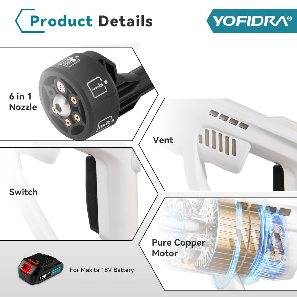 YOFIDRA 100Bar 6-in-1 Electric Washer Gun