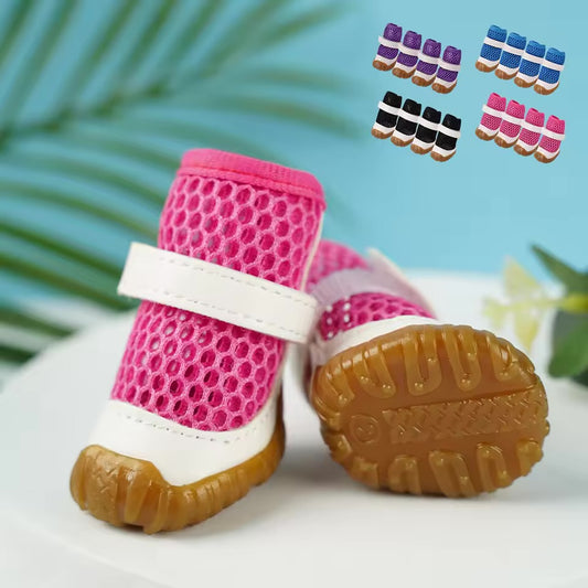 4PCS Non-Slip Breathable Dog Boots – Soft, Summer Pet Shoes
