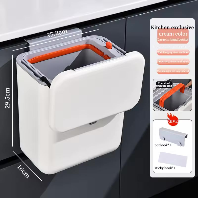 Wall-Mounted Kitchen & Bathroom Garbage Bin (7L/9L)