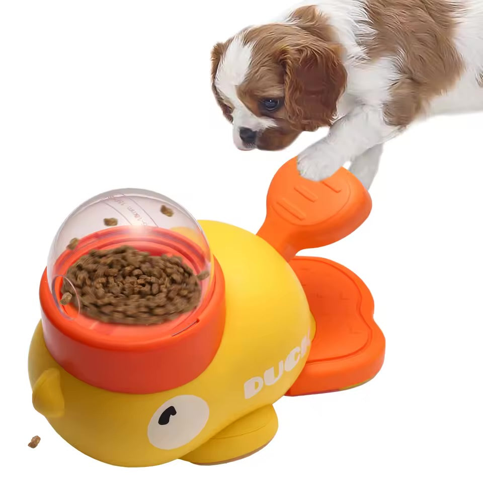 Yellow Duck-Shaped Interactive Dog Treat Dispenser