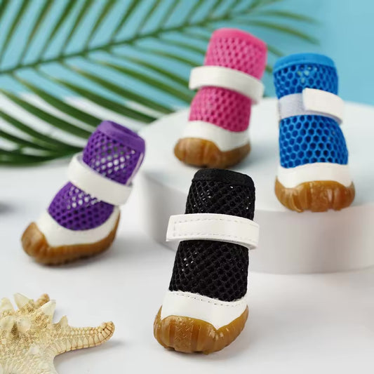 4PCS Non-Slip Breathable Dog Boots – Soft, Summer Pet Shoes