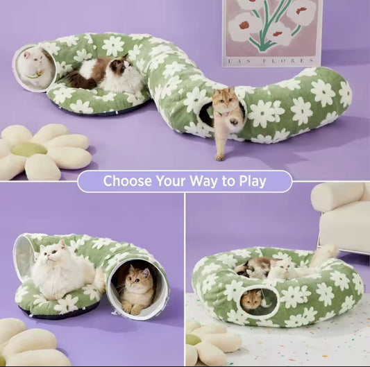 Cat Tunnel Bed for Indoor - Cute Cat Donut Tunnel with Washable Circle Cushion, Round Pet Peekaboo Cave Cats Toys