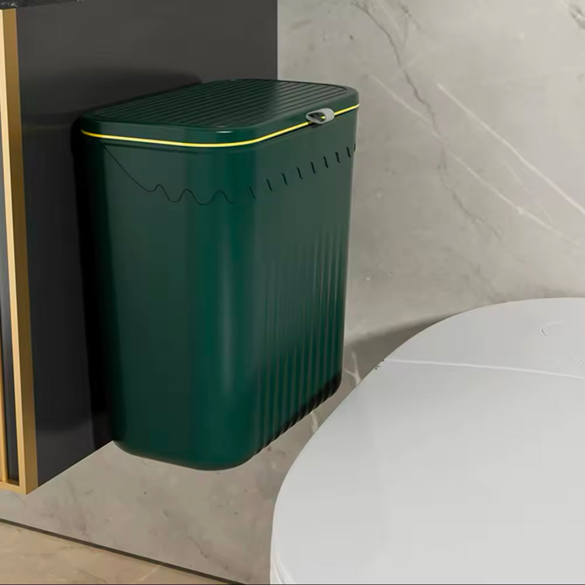 Wall-Mounted Trash Can with Lid – No Drilling