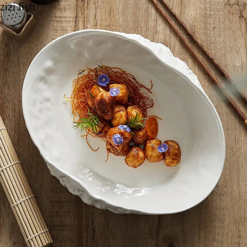 Shell-shaped Edge Ceramic Main Dish Tableware