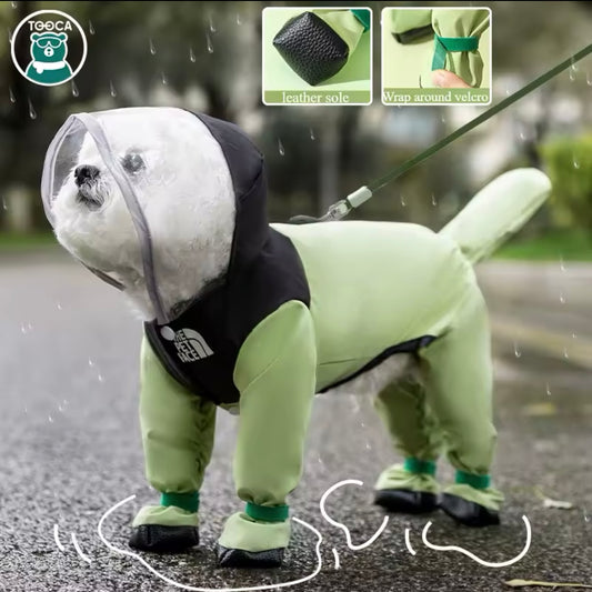 Waterproof Dog Raincoat with Hood and Boots – Pet Jumpsuit Jacket for Dogs and Cats