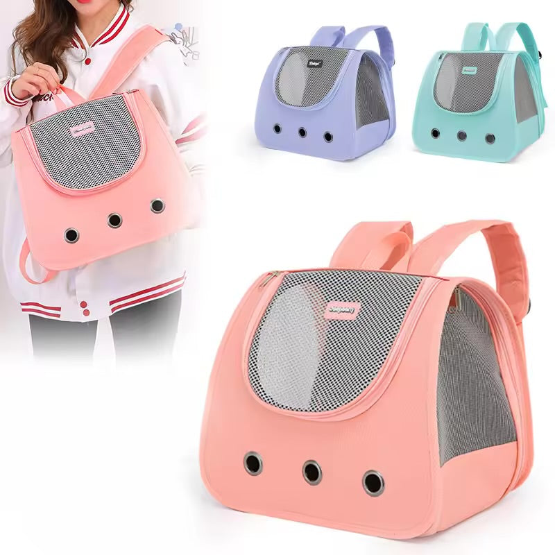 Foldable Cat Dog Backpack – Breathable Double-Shoulder Pet Carrier