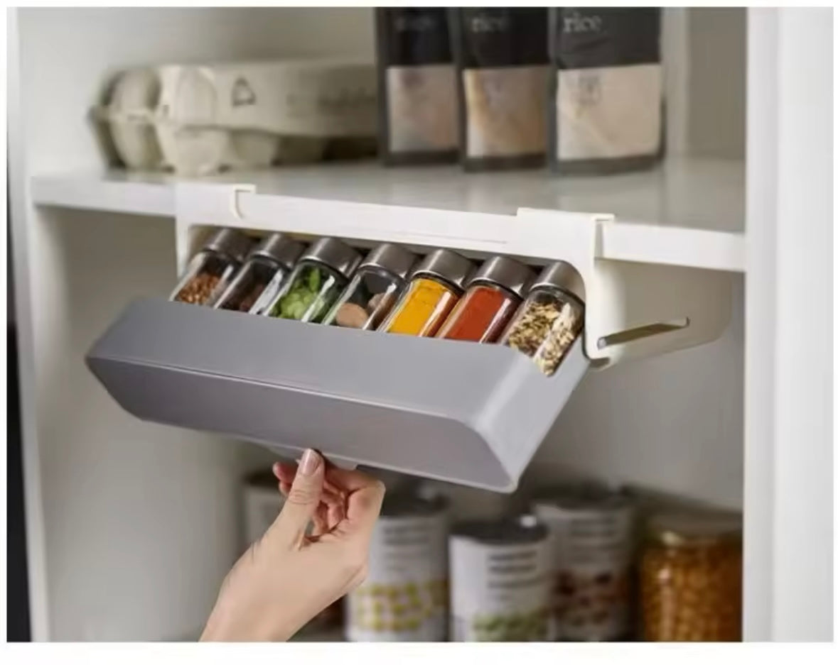 Under-Shelf Hidden Spice Rack – Space-Saving Kitchen Organizer