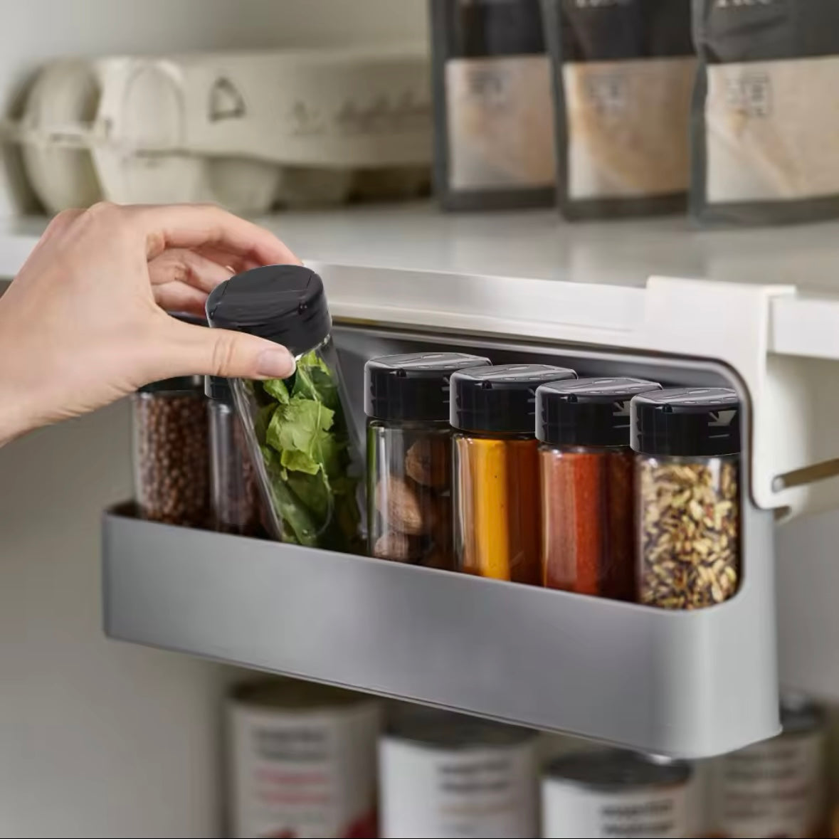 Under-Shelf Hidden Spice Rack – Space-Saving Kitchen Organizer