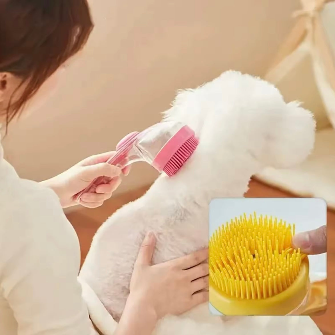 Pet Bath Brush with Shampoo Dispenser