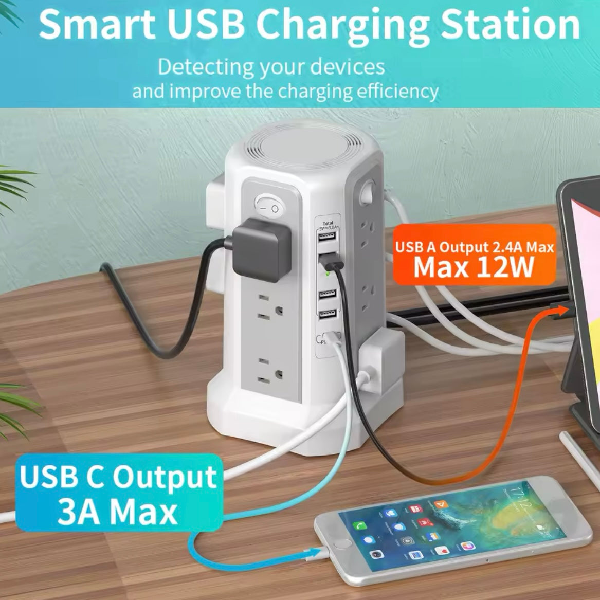 10FT Power Strip Tower/ Surge Protector