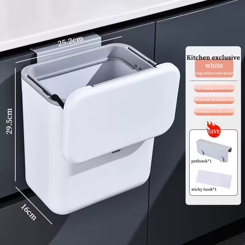 Wall-Mounted Kitchen & Bathroom Garbage Bin (7L/9L)