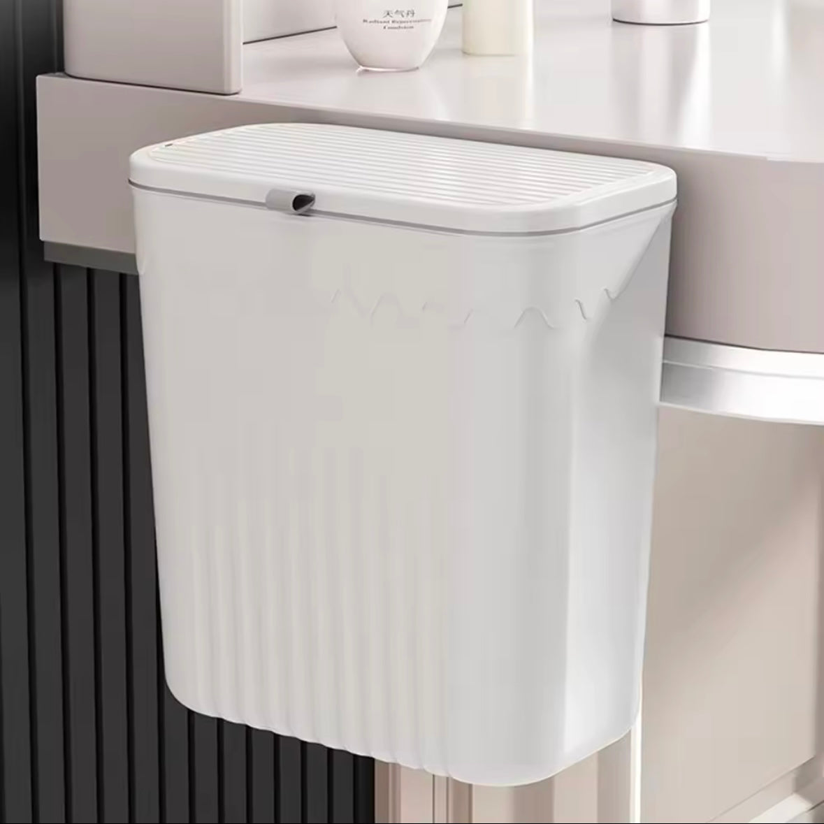 Wall-Mounted Trash Can with Lid – No Drilling