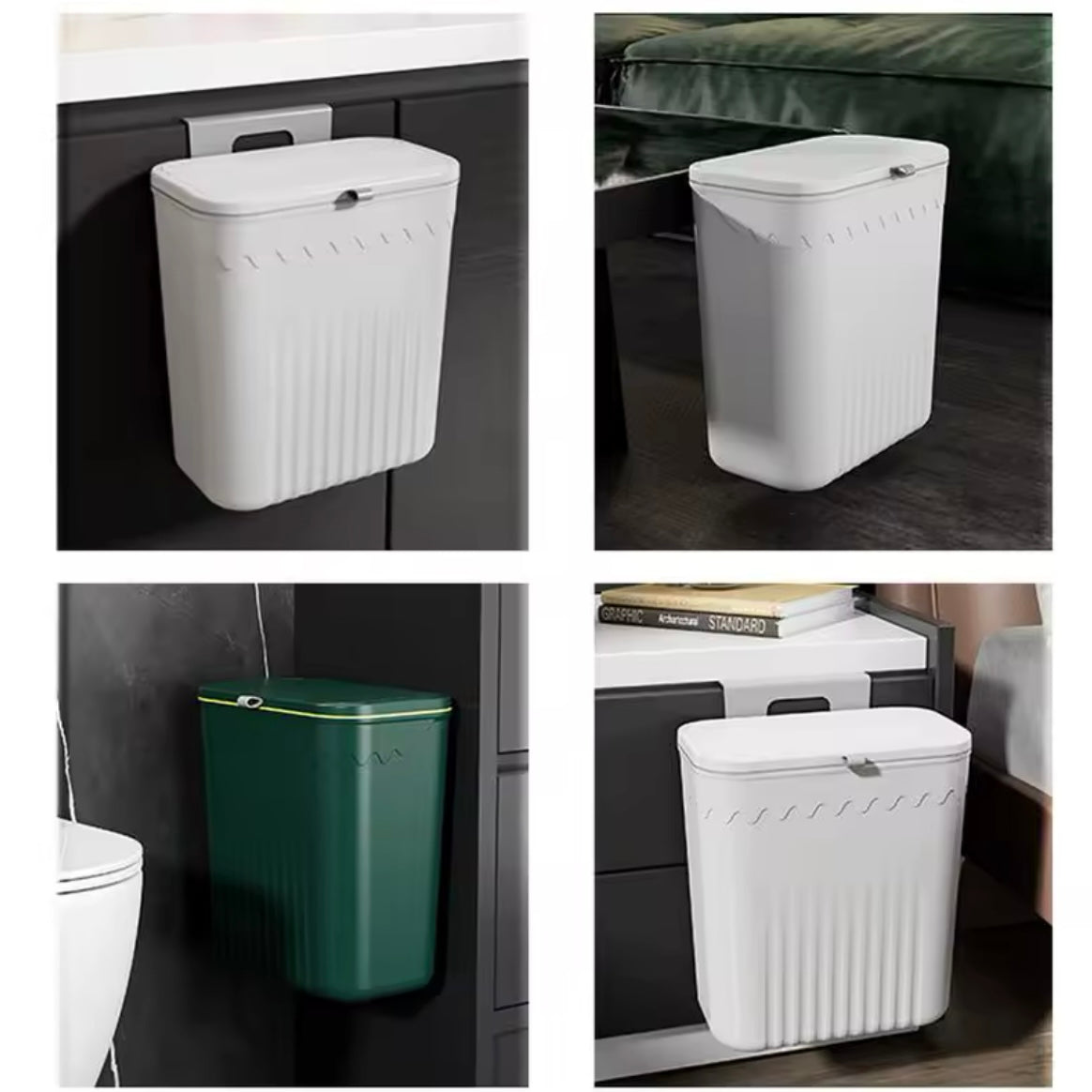 Wall-Mounted Trash Can with Lid – No Drilling