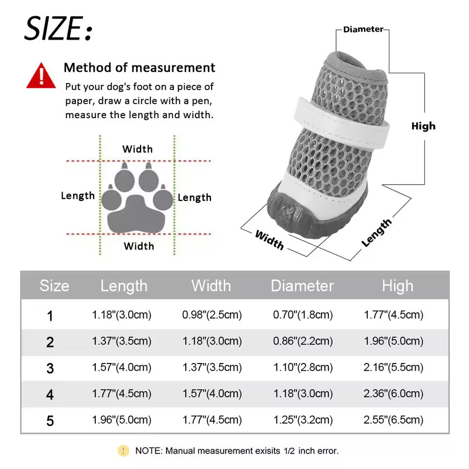 4PCS Non-Slip Breathable Dog Boots – Soft, Summer Pet Shoes